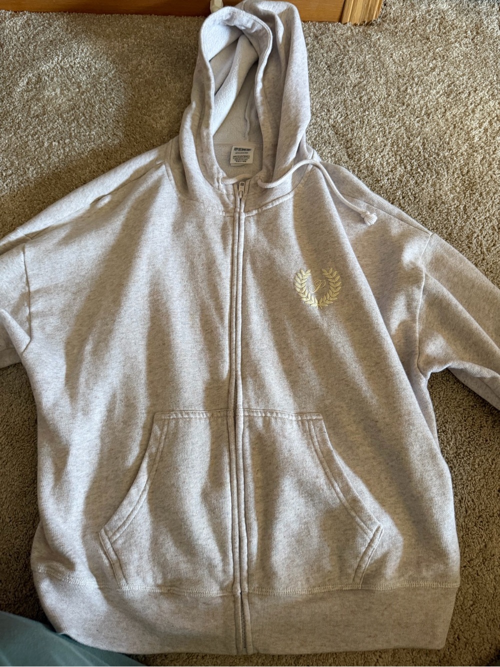 PINK Victoria's Secret Light Gray Full-Zip Hoodie with Laurel Emblem